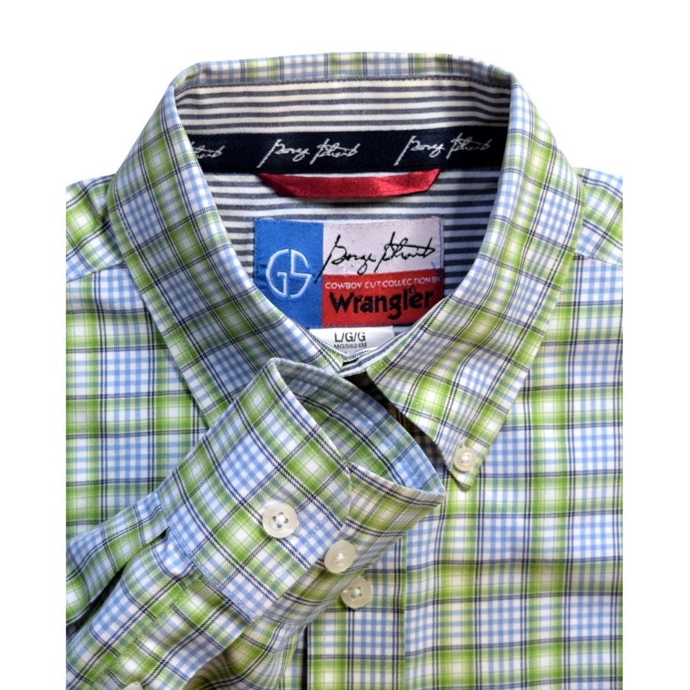 Wrangler George Strait Cowboy Cut Mens L Blue Green Plaid Western Shirt - Picture 4 of 11